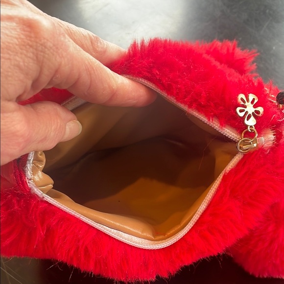 Fuzzy Red Heart-Shaped Bag with Chain Strap - Picture 2 of 2